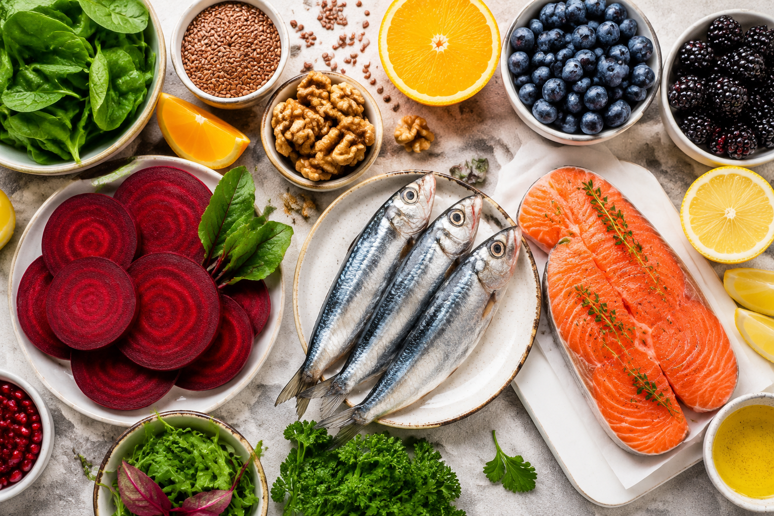 Aliments favorables à la circulation sanguine : betterave, baies, poissons gras et agrumes