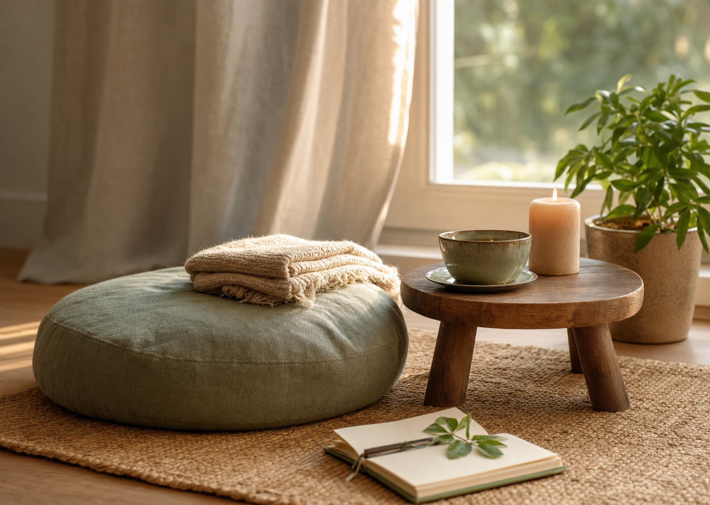 Coin cosy et lumineux propice à la détente et à la pratique de l'autohypnose à la maison
