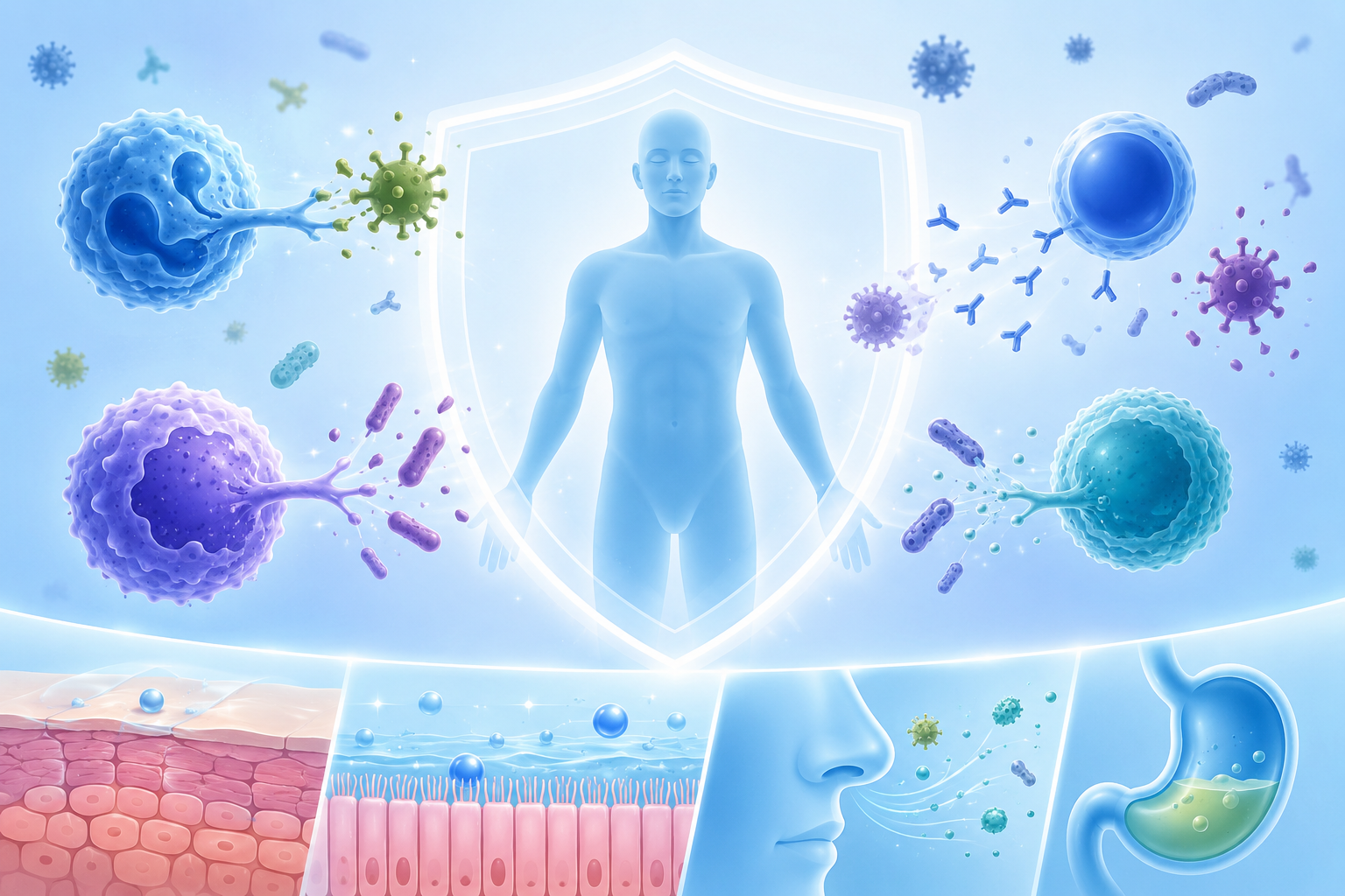 Illustration éducative du système immunitaire humain et de ses cellules de défense