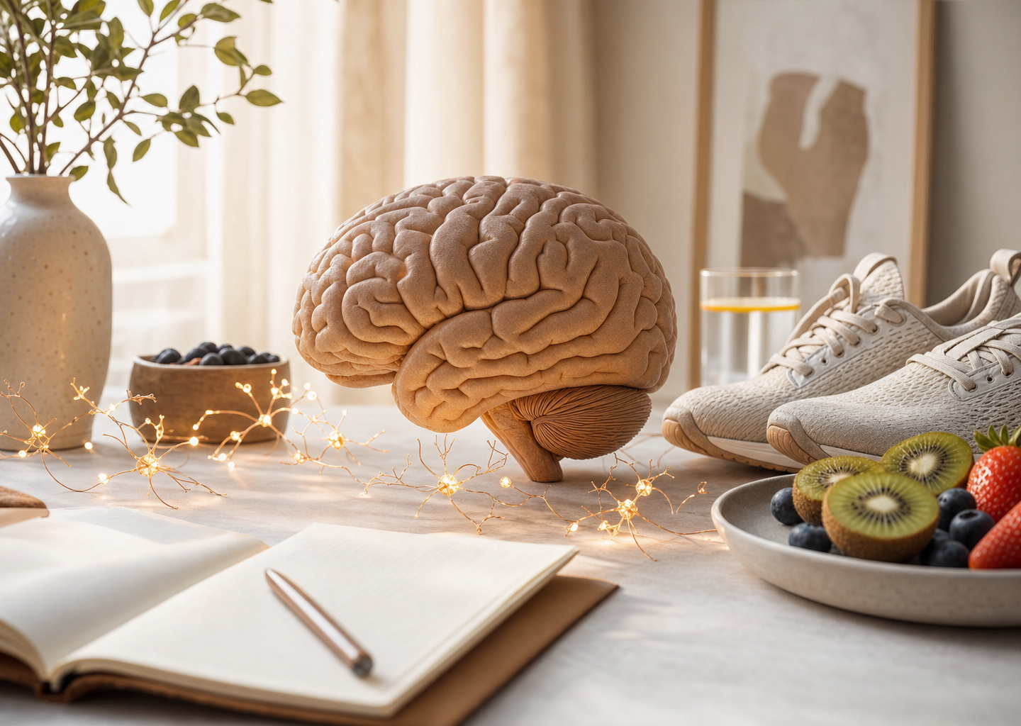 Représentation des neurotransmetteurs du bonheur (dopamine, sérotonine, endorphines, ocytocine) et du circuit de la récompense dans le cerveau