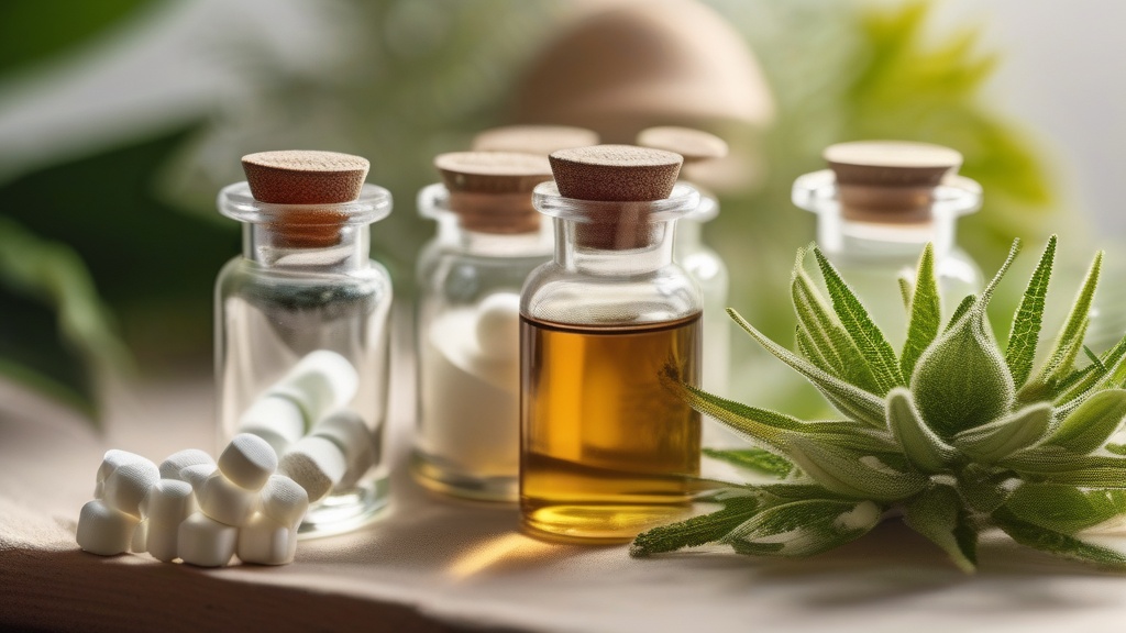 Flacons de remèdes homéopathiques et granules blancs