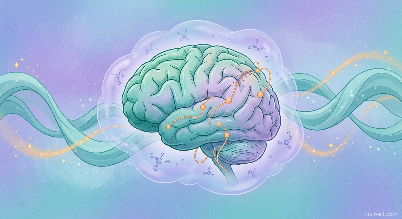 Cerveau en guérison post-opératoire protégé par une brume de lavande avec des ondes de sommeil apaisantes