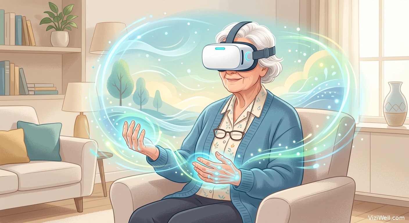 Illustration article : Combinaison de réalité virtuelle et hypnose pour arthrite de la main chez seniors