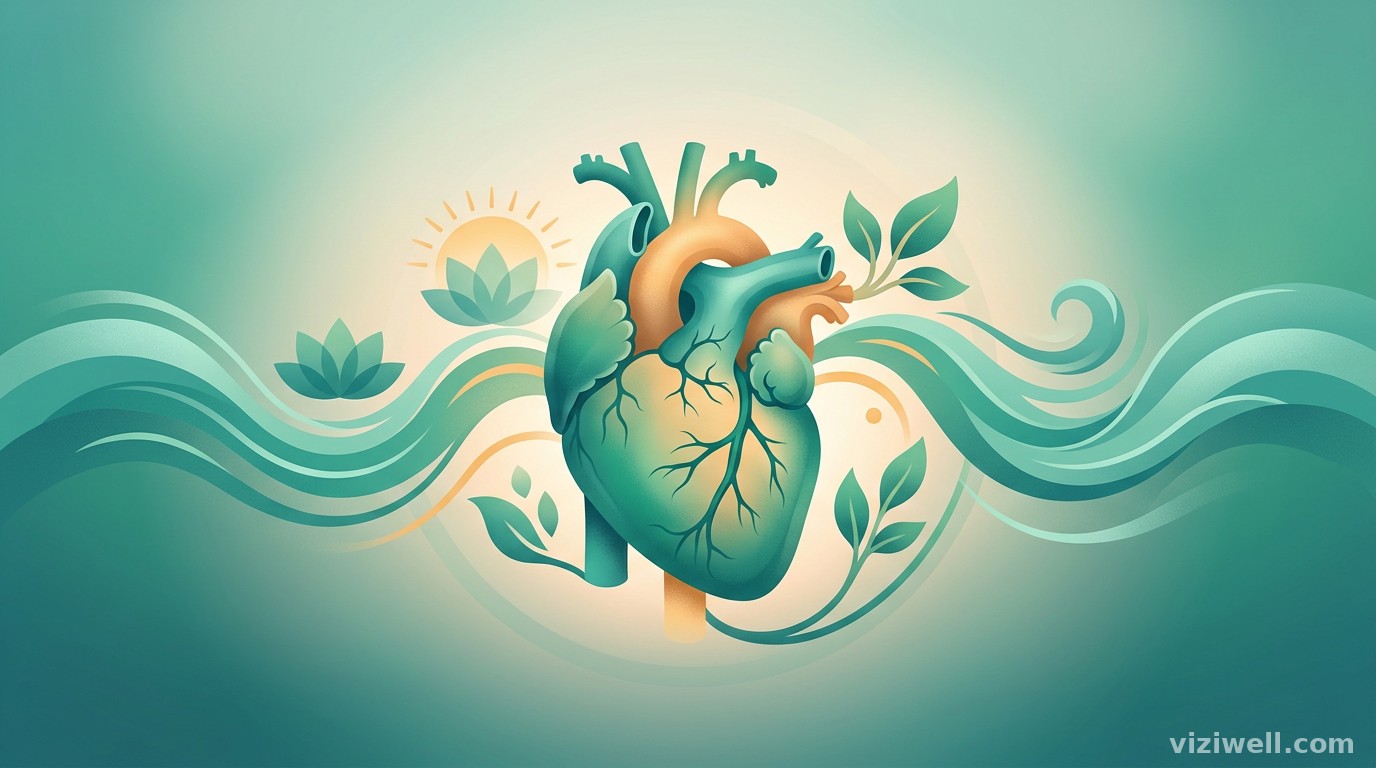 Coeur humain entouré d'ondes apaisantes symbolisant les techniques de relaxation pour la santé cardiovasculaire