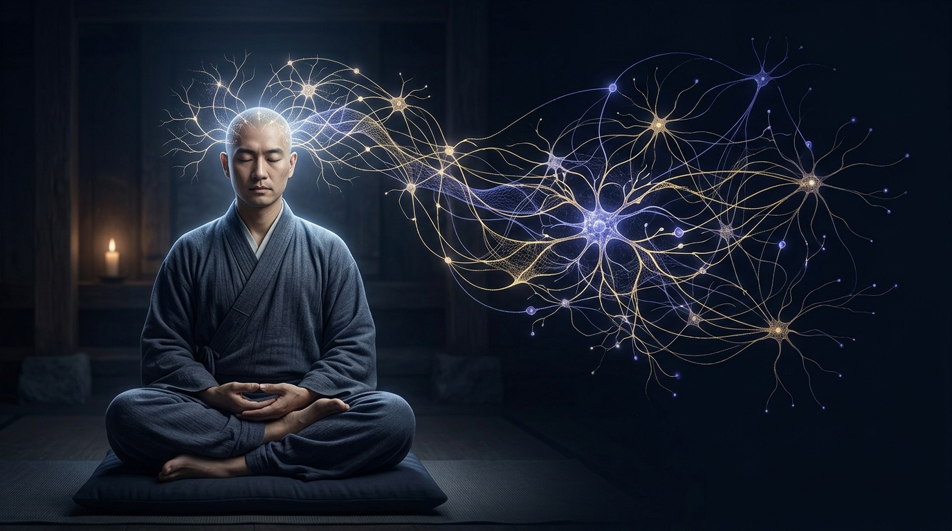 Illustration article : La méditation stimule le système de nettoyage cérébral : des bénéfices similaires au sommeil