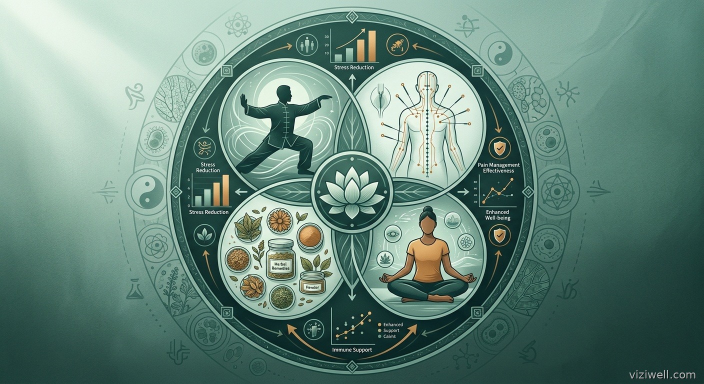 Composition harmonieuse de modalités de médecines complémentaires pour la fibromyalgie en motif mandala avec preuves cliniques