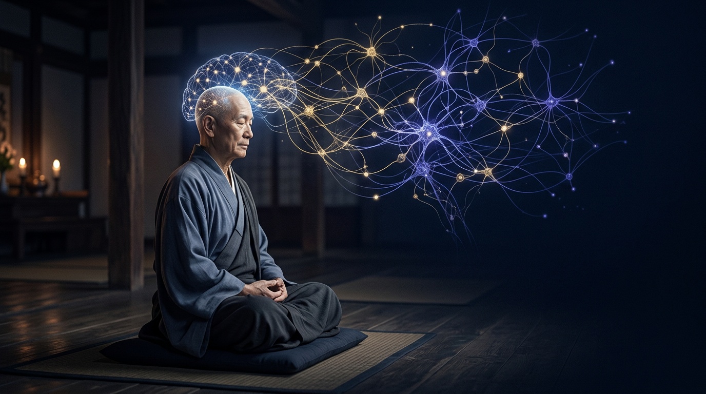 Illustration article : Méditation et moines bouddhistes : complexité neuronale accrue et état de criticalité cérébrale