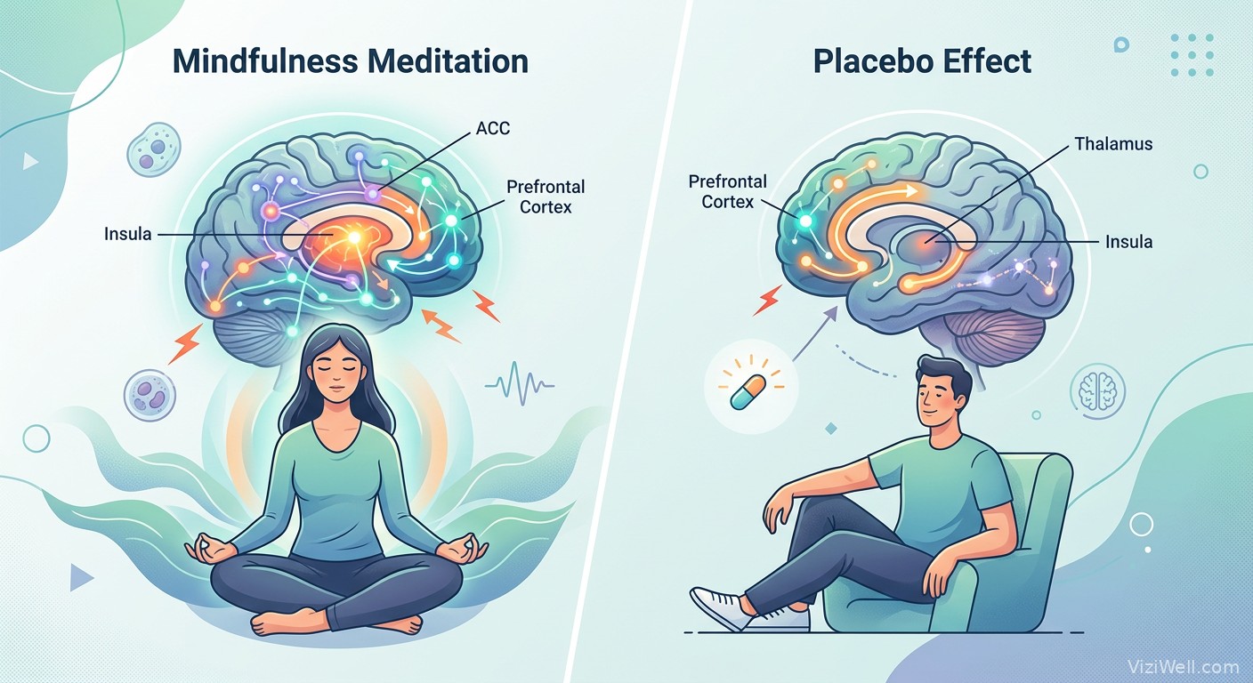Illustration article : La méditation de pleine conscience et le placebo modulent des signatures neuronales multivariées distinctes pour réduire la douleur