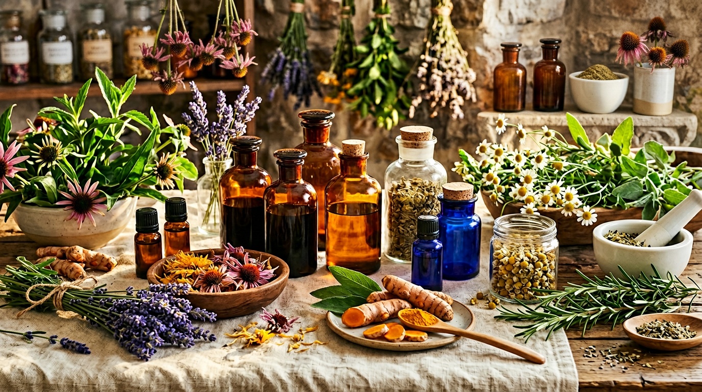 Illustration article : Plantes médicinales et santé humaine : revue complète des composés bioactifs, effets thérapeutiques et applications