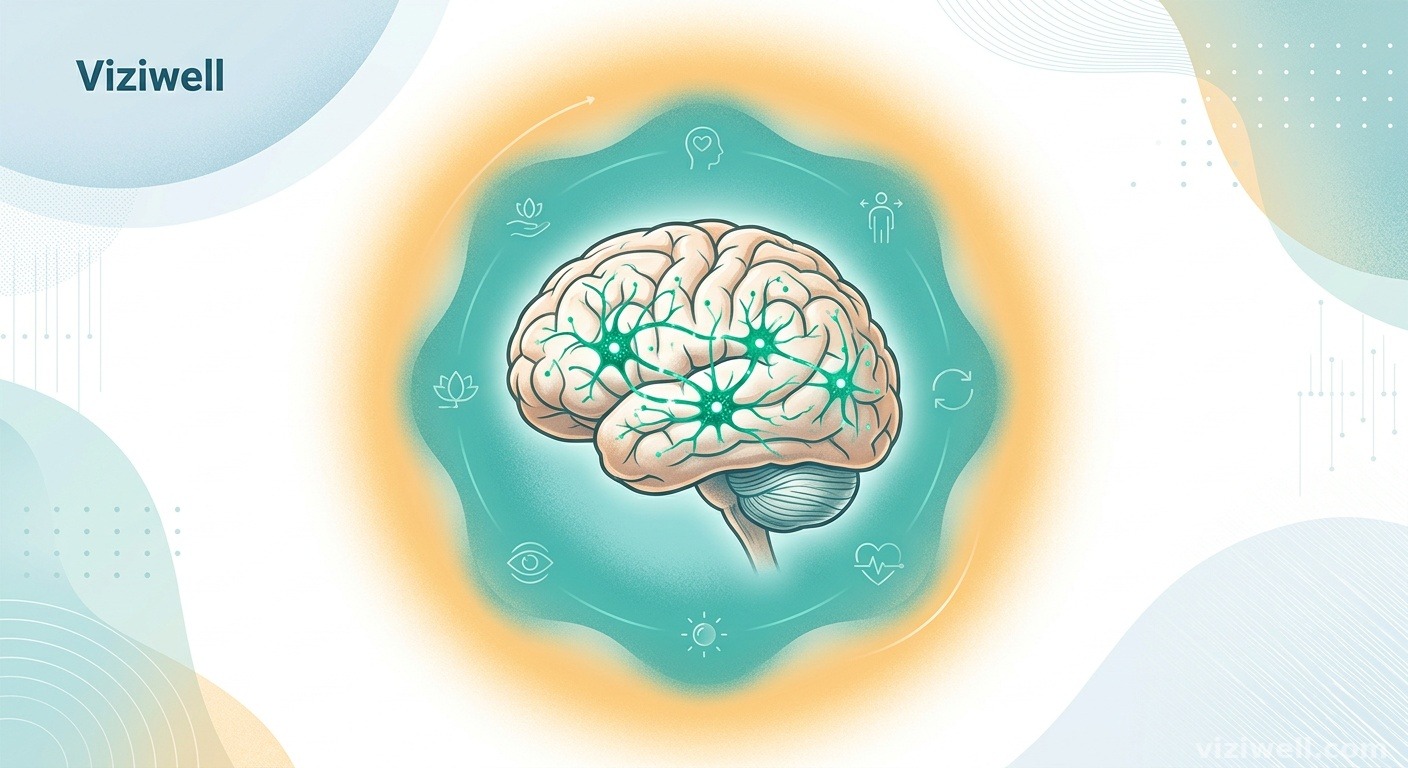 Illustration d'un cerveau en méditation avec des processus neurocognitifs visibles, réseaux neuronaux et expansion de la pleine conscience MBCT