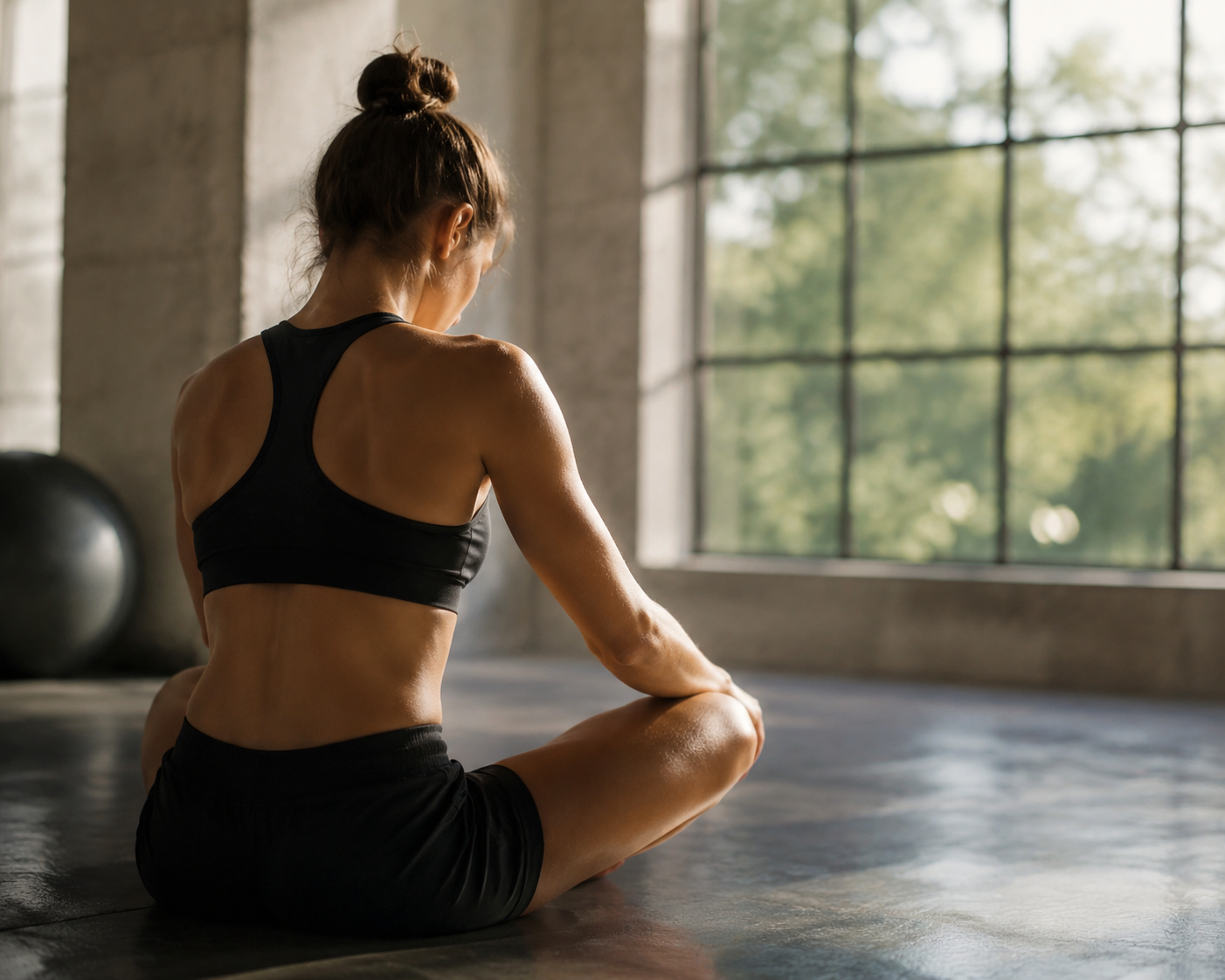 Athlète concentré et détendu en préparation mentale au calme avant l'effort sportif